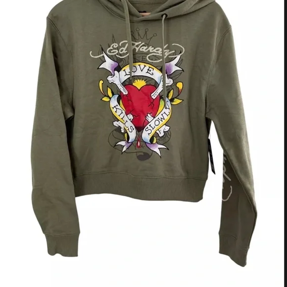 🌹2X HOST PICK🌹 ED HARDY “LOVE KILLS SLOWLY” GREEN PULL OVER HOODIE/NWT/SZ L - Picture 13 of 15